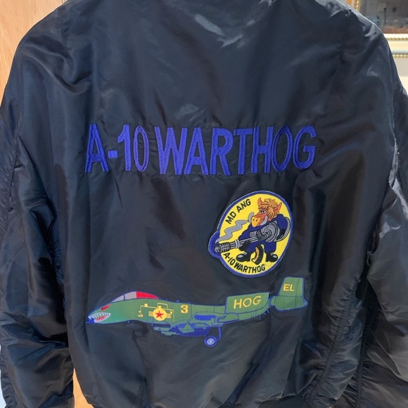 💙 RETRO Alpha Industries Military Bomber style Jacket with Embroidered Patches - Picture 2 of 12